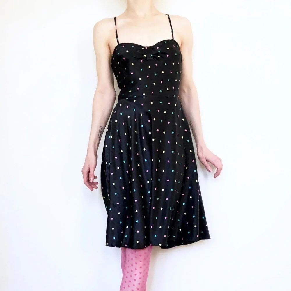 Rainbow Multi-Color Polkadots A-Line SATIN DRESS